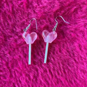 Playful Pink Heart Lollipop Earrings